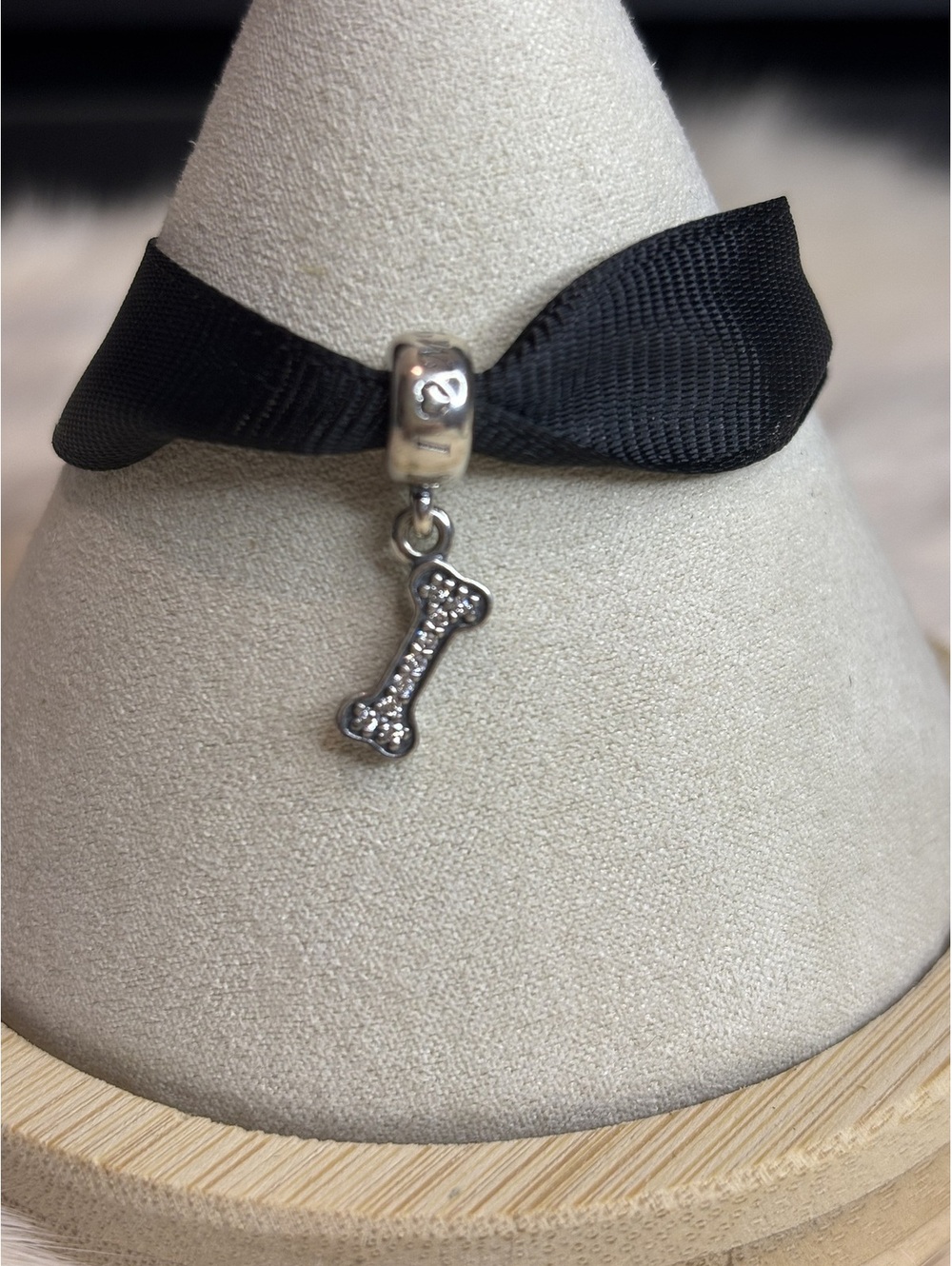 Pandora Silver Dog Bone Charm with Clear Stones